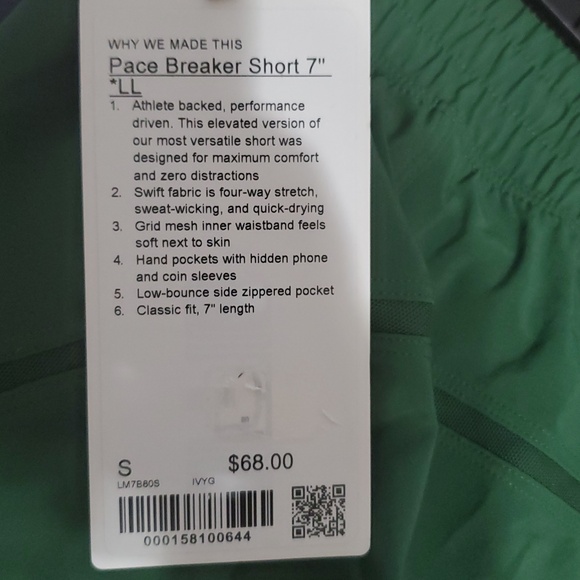 NWT lululemon Pace Breaker 7in Men's Sz S Short Ivy - Picture 3 of 3